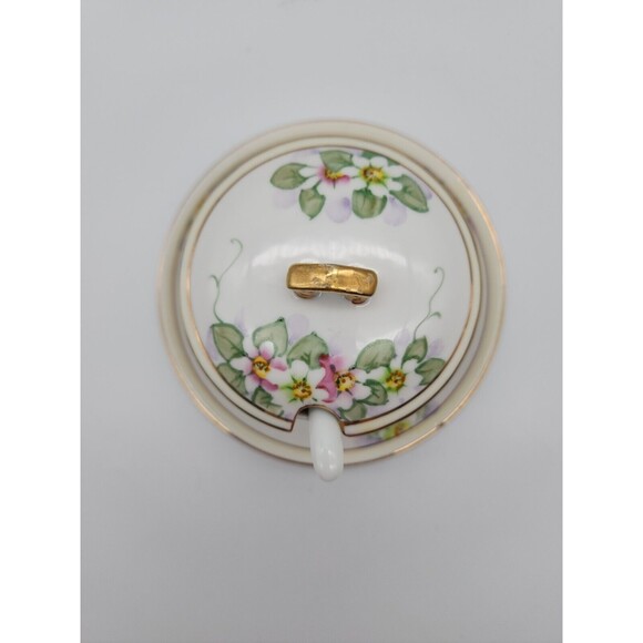 VTG Nippon Hand Painted Sugar Bowl w Attached Under Plate & Spoon Floral Design - Picture 5 of 12